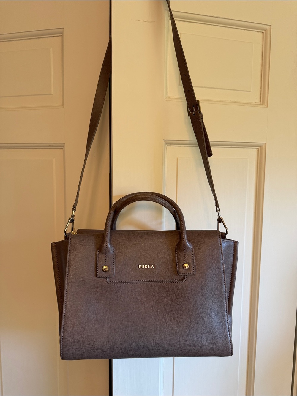 Furla Chocolate Brown Leather Tote with Shoulder Strap